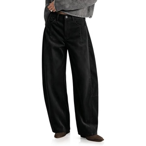 image:imageCicy Bell Womens Velvet Barrel Pants High Waisted Seam Wide Leg TrousersBlack