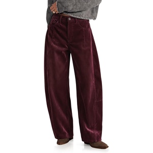 image:imageCicy Bell Womens Velvet Barrel Pants High Waisted Seam Wide Leg TrousersBurgundy