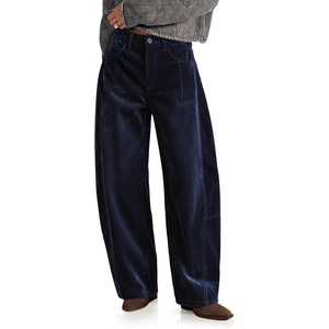 image:imageCicy Bell Womens Velvet Barrel Pants High Waisted Seam Wide Leg TrousersDark Blue