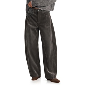 image:imageCicy Bell Womens Velvet Barrel Pants High Waisted Seam Wide Leg TrousersGrey