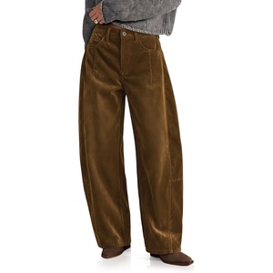 image:imageCicy Bell Womens Velvet Barrel Pants High Waisted Seam Wide Leg TrousersKhaki