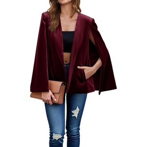 image:imageCicy Bell Womens Velvet Cape Blazer Split Long Sleeve Open Front JacketBurgundy