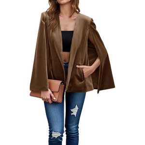 image:imageCicy Bell Womens Velvet Cape Blazer Split Long Sleeve Open Front JacketKhaki