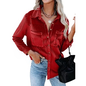 image:imageCicy Bell Womens Velvet Shirts Casual Long Sleeve Tops Fall Shacket JacketRed