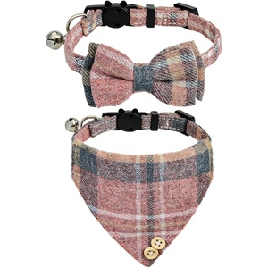 image:imageCicy Bell Dog Collars Breakaway Bow Tie Bell Kitten Bandana SetPink Plaid