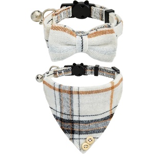image:imageCicy Bell Dog Collars Breakaway Bow Tie Bell Kitten Bandana SetWhite Plaid