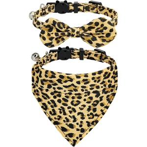 image:imageCicy Bell Dog Collars Breakaway Bow Tie Bell Kitten Bandana SetYellow Leopard Print