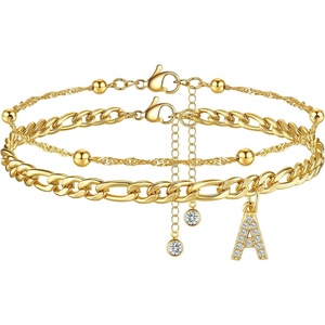 image:imageCicy Bell Ankle Bracelets for Women 18K Gold Layered Anklets Non TarnishStyle AInitial A Gold