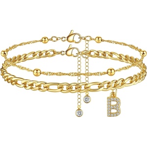 image:imageCicy Bell Ankle Bracelets for Women 18K Gold Layered Anklets Non TarnishStyle AInitial B Gold