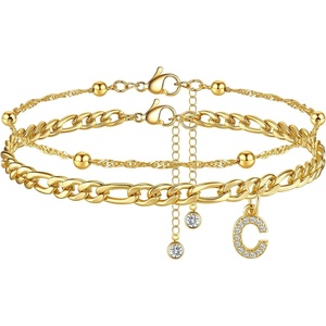 image:imageCicy Bell Ankle Bracelets for Women 18K Gold Layered Anklets Non TarnishStyle AInitial C Gold