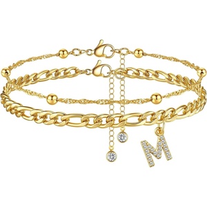 image:imageCicy Bell Ankle Bracelets for Women 18K Gold Layered Anklets Non TarnishStyle AInitial M Gold