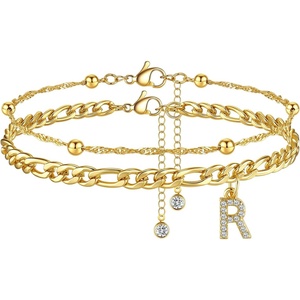 image:imageCicy Bell Ankle Bracelets for Women 18K Gold Layered Anklets Non TarnishStyle AInitial R Gold