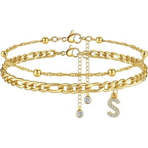 image:imageCicy Bell Ankle Bracelets for Women 18K Gold Layered Anklets Non TarnishStyle AInitial S Gold