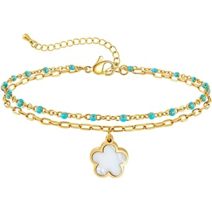 image:imageCicy Bell Ankle Bracelets for Women 18K Gold Layered Anklets Non TarnishStyle DFlowers Gold