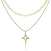 image:imageCicy Bell Womens Four Point Star Necklace Sets Double Layer Chain 18k Gold Plated Cubic Zirconia Mother of Pearl Lucky Pendant Necklace