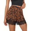 image:imageCicy Bell Womens Satin Silk Lace Trim Shorts Low Rise Mini Pj Bottoms Y2KLeopard Brown