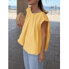 image:imageCicy Bell Womens Summer Cap Sleeve Blouses Casual Pleated Open Back Crew Neck Bubble Tank Tops Bow Tie Cotton Shirts Yellow