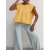 image:imageCicy Bell Womens Summer Cap Sleeve Blouses Casual Pleated Open Back Crew Neck Bubble Tank Tops Bow Tie Cotton Shirts Yellow