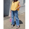 image:imageCicy Bell Womens Summer Cap Sleeve Blouses Casual Pleated Open Back Crew Neck Bubble Tank Tops Bow Tie Cotton Shirts Yellow