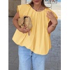 image:imageCicy Bell Womens Summer Cap Sleeve Blouses Casual Pleated Open Back Crew Neck Bubble Tank Tops Bow Tie Cotton Shirts Yellow