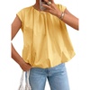 image:imageCicy Bell Womens Summer Cap Sleeve Blouses Casual Pleated Open Back Crew Neck Bubble Tank Tops Bow Tie Cotton Shirts Yellow