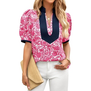 image:imageCicy Bell Womens Floral Puff Sleeve Tops Dressy Casual Boutique ShirtsRose Red