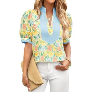 image:imageCicy Bell Womens Floral Puff Sleeve Tops Dressy Casual Boutique ShirtsYellow