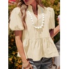 image:imageCicy Bell Women Puff Sleeve Peplum Blouse Ruffle Vneck Summer Babydoll TopsApricot