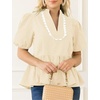 image:imageCicy Bell Women Puff Sleeve Peplum Blouse Ruffle Vneck Summer Babydoll TopsApricot