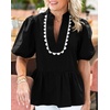 image:imageCicy Bell Women Puff Sleeve Peplum Blouse Ruffle Vneck Summer Babydoll TopsBlack