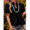 image:imageCicy Bell Women Puff Sleeve Peplum Blouse Ruffle Vneck Summer Babydoll TopsBlack