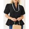 image:imageCicy Bell Women Puff Sleeve Peplum Blouse Ruffle Vneck Summer Babydoll TopsBlack