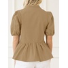 image:imageCicy Bell Women Puff Sleeve Peplum Blouse Ruffle Vneck Summer Babydoll TopsCamel