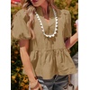 image:imageCicy Bell Women Puff Sleeve Peplum Blouse Ruffle Vneck Summer Babydoll TopsCamel