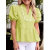 image:imageCicy Bell Women Puff Sleeve Peplum Blouse Ruffle Vneck Summer Babydoll TopsFluorescent Green
