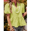 image:imageCicy Bell Women Puff Sleeve Peplum Blouse Ruffle Vneck Summer Babydoll TopsFluorescent Green