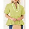 image:imageCicy Bell Women Puff Sleeve Peplum Blouse Ruffle Vneck Summer Babydoll TopsFluorescent Green