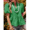 image:imageCicy Bell Women Puff Sleeve Peplum Blouse Ruffle Vneck Summer Babydoll TopsGreen
