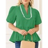 image:imageCicy Bell Women Puff Sleeve Peplum Blouse Ruffle Vneck Summer Babydoll TopsGreen