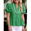 image:imageCicy Bell Women Puff Sleeve Peplum Blouse Ruffle Vneck Summer Babydoll TopsGreen