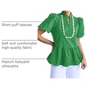 image:imageCicy Bell Women Puff Sleeve Peplum Blouse Ruffle Vneck Summer Babydoll TopsGreen