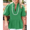 image:imageCicy Bell Women Puff Sleeve Peplum Blouse Ruffle Vneck Summer Babydoll TopsGreen