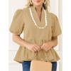 image:imageCicy Bell Women Puff Sleeve Peplum Blouse Ruffle Vneck Summer Babydoll TopsKhaki