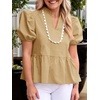 image:imageCicy Bell Women Puff Sleeve Peplum Blouse Ruffle Vneck Summer Babydoll TopsKhaki