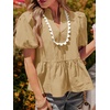 image:imageCicy Bell Women Puff Sleeve Peplum Blouse Ruffle Vneck Summer Babydoll TopsKhaki
