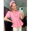 image:imageCicy Bell Women Puff Sleeve Peplum Blouse Ruffle Vneck Summer Babydoll TopsPink