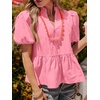 image:imageCicy Bell Women Puff Sleeve Peplum Blouse Ruffle Vneck Summer Babydoll TopsPink