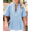 image:imageCicy Bell Women Puff Sleeve Peplum Blouse Ruffle Vneck Summer Babydoll TopsSky Blue