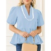 image:imageCicy Bell Women Puff Sleeve Peplum Blouse Ruffle Vneck Summer Babydoll TopsSky Blue