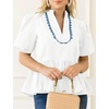 image:imageCicy Bell Women Puff Sleeve Peplum Blouse Ruffle Vneck Summer Babydoll TopsWhite
